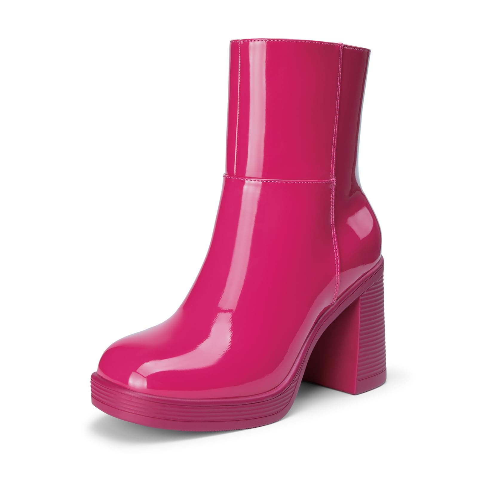 Red patent platform ankle boots