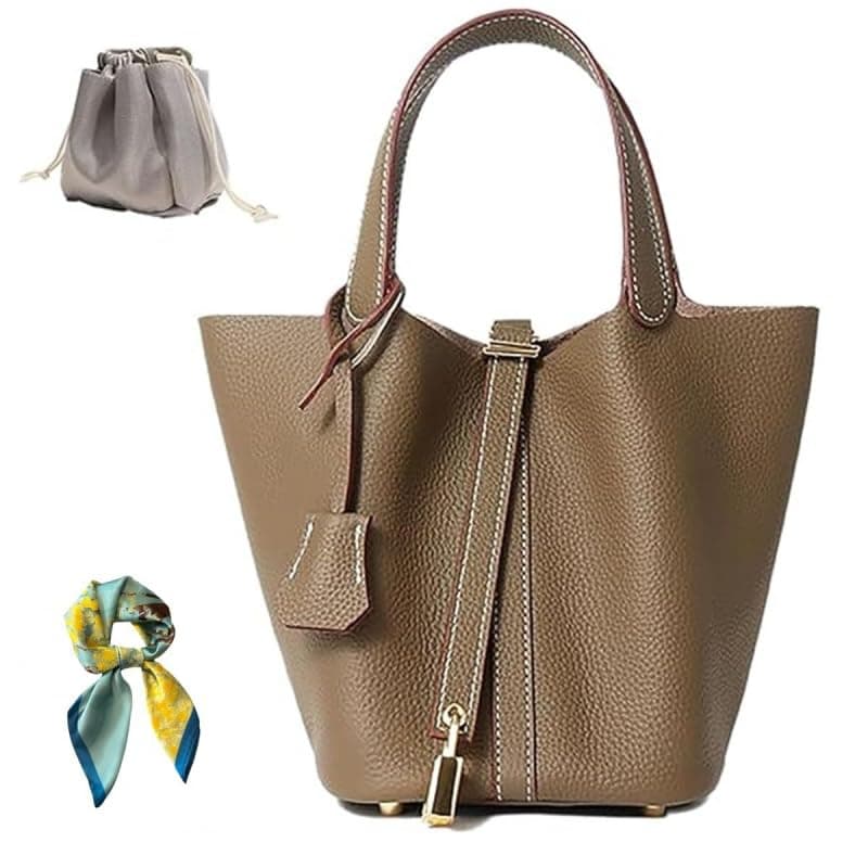 Taupe genuine-leather bucket bag