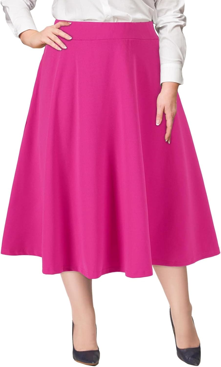 Rose-pink plus-size paperbag-waist midi skirt