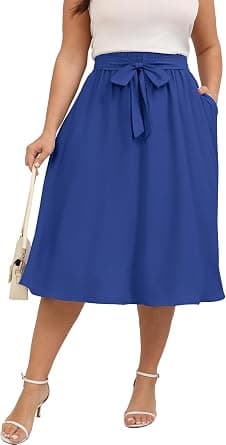 Xpenyo plus-size royal-blue flowy midi skirt