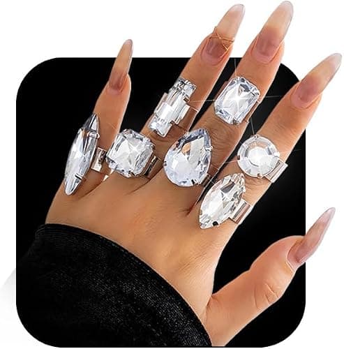 Silver rhinestone statement ring set
