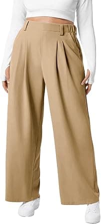 Tan plus-size wide-leg dress pants