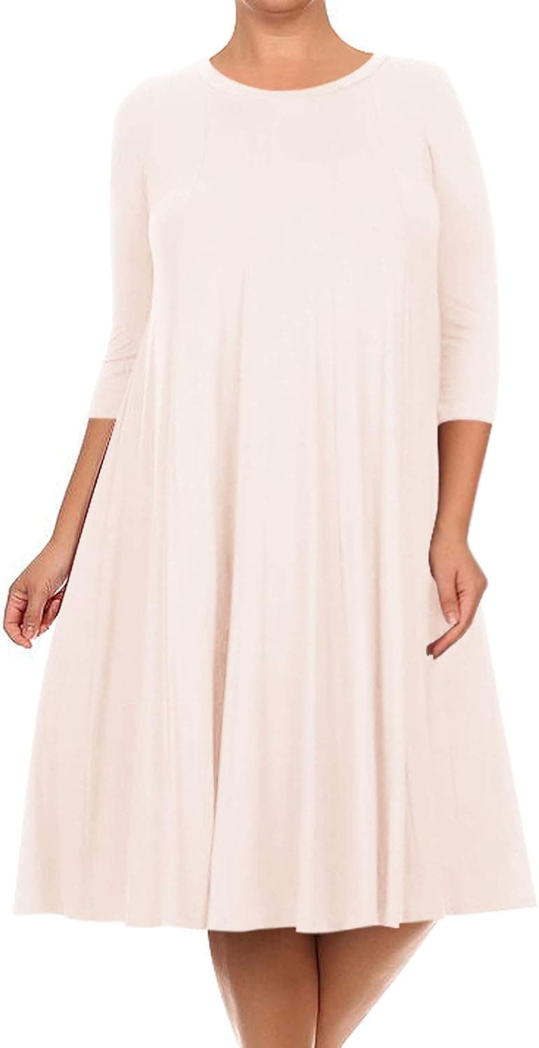 Ivory plus-size pleated A-line midi dress
