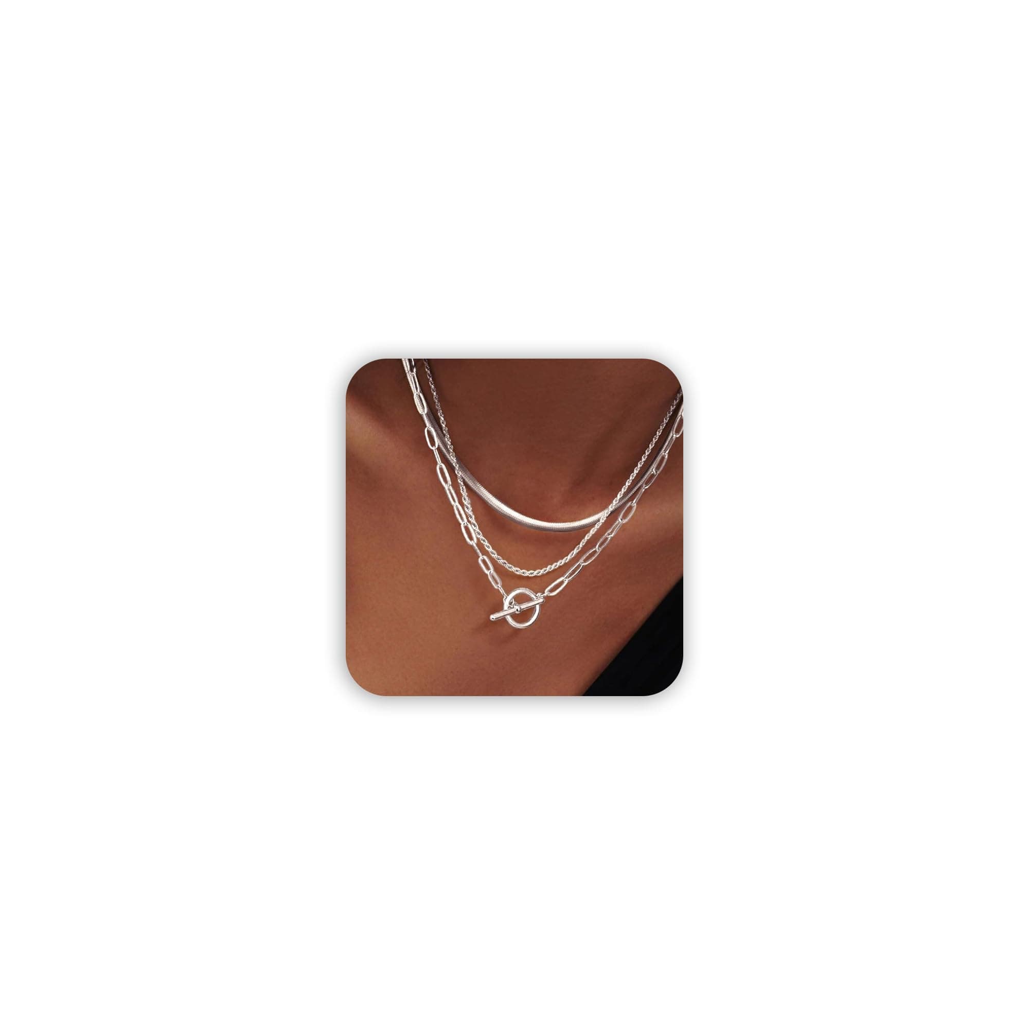 Silver layered chain necklace