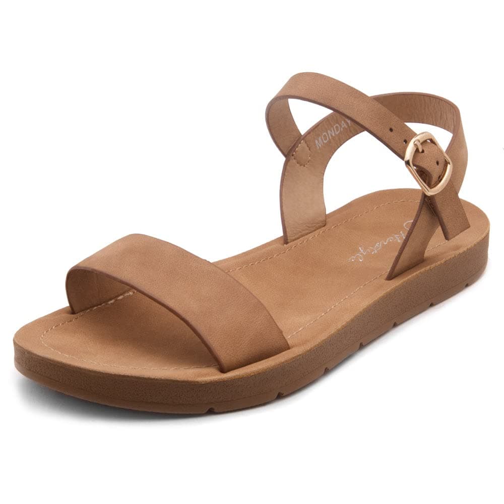 Tan leather ankle-strap sandals