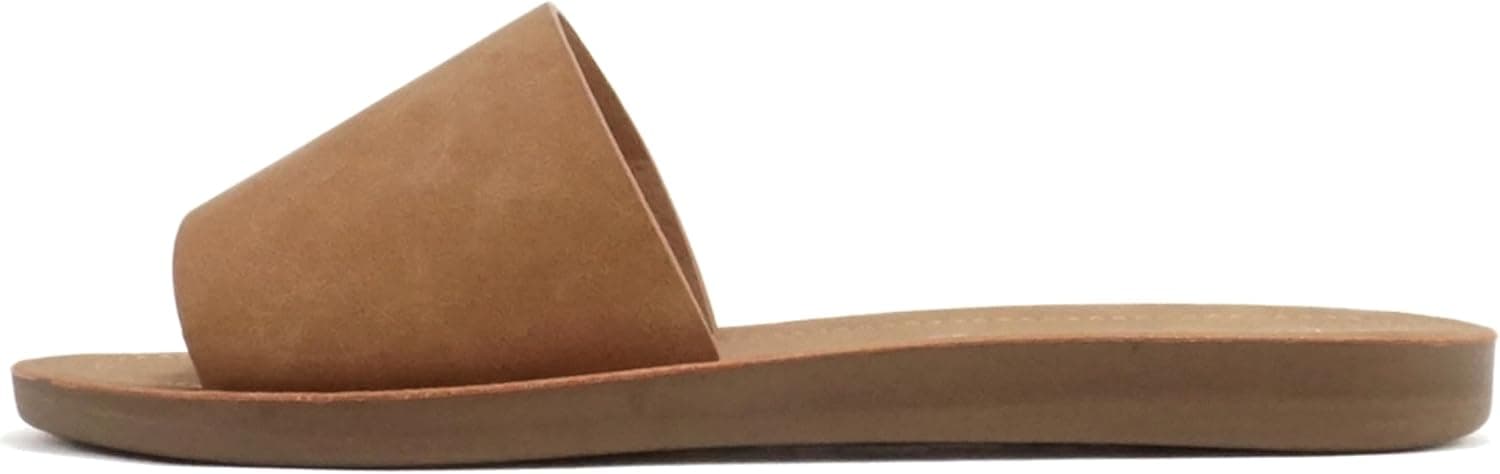Tan flat slide sandals