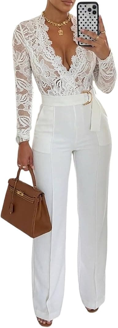White floral lace plus-size jumpsuit