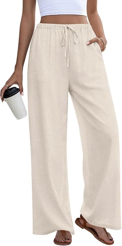 Anymeet flaxen linen-blend wide-leg pants