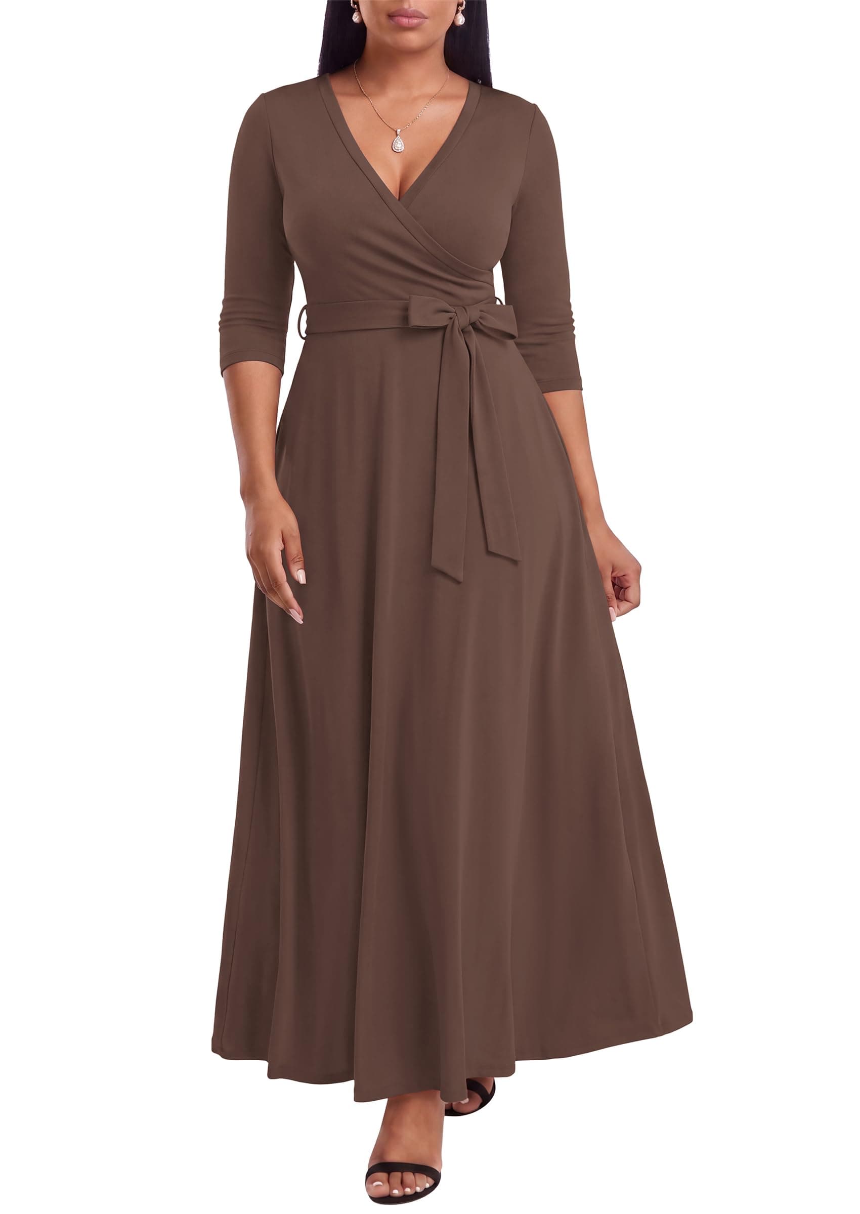 Coffee-brown plus-size wrap dress