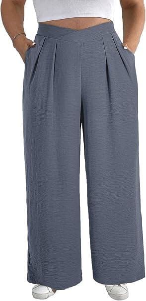 Plus-size grey wide-leg trousers