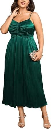 SCOMCHIC plus-size emerald-green pleated maxi dress