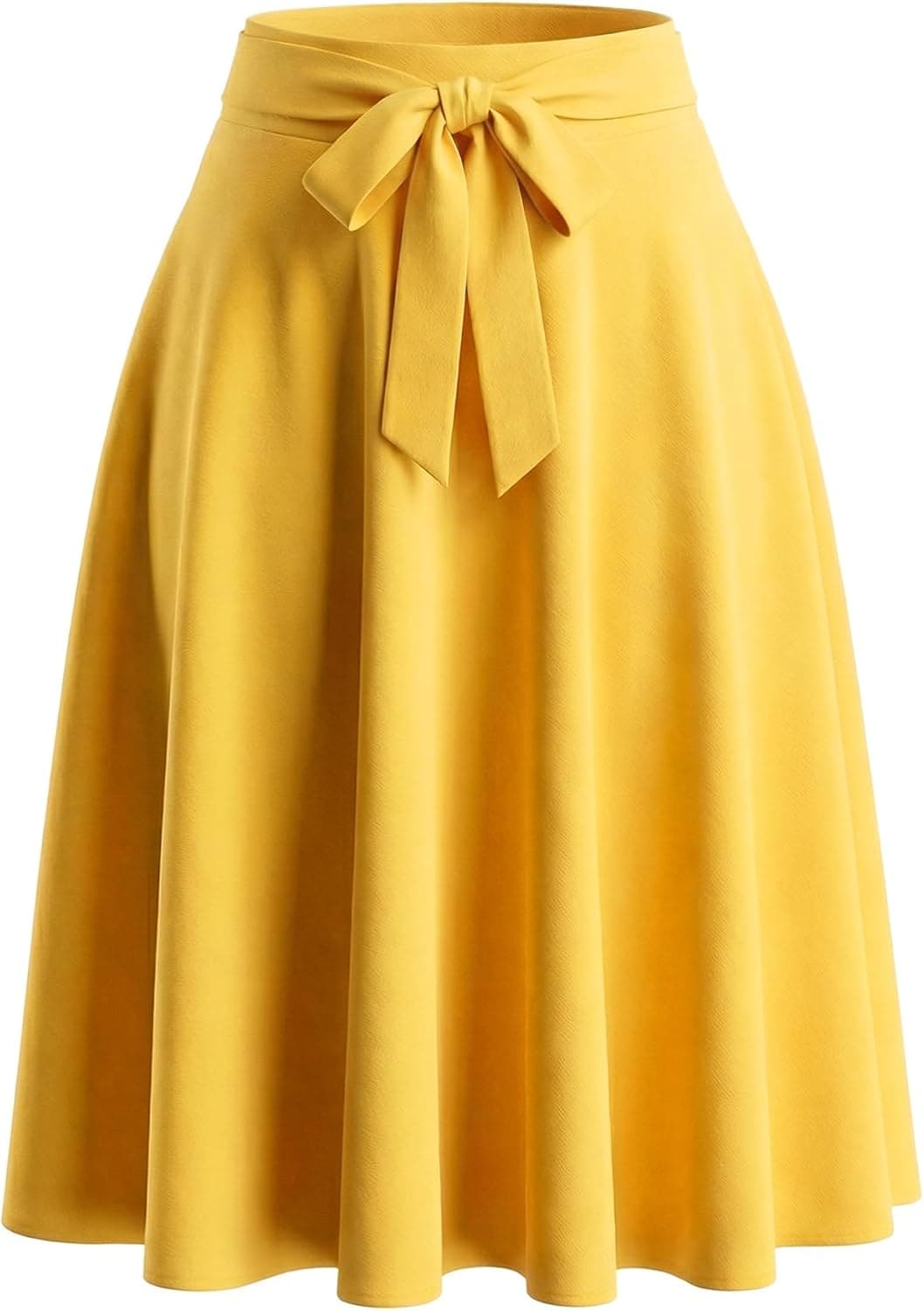 Yellow plus-size pleated A-line midi skirt