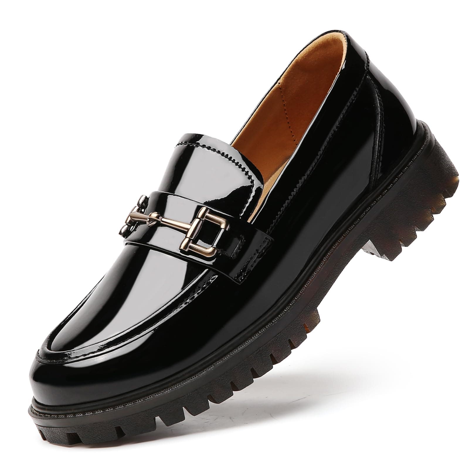 Black patent penny loafers