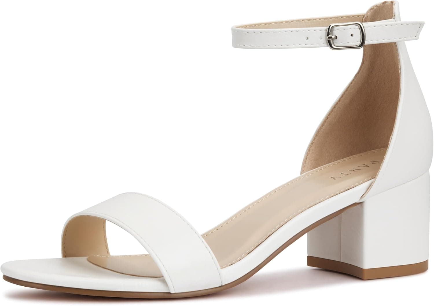 White low block-heel ankle-strap sandals
