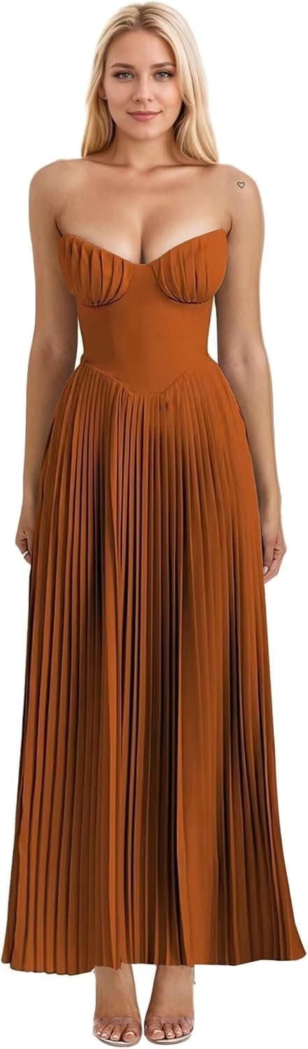 Burnt-orange plus-size corset chiffon dress