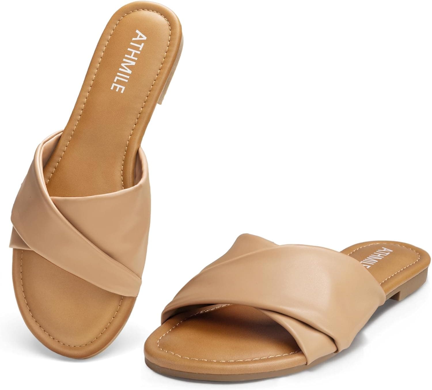 Camel braided flat sandals