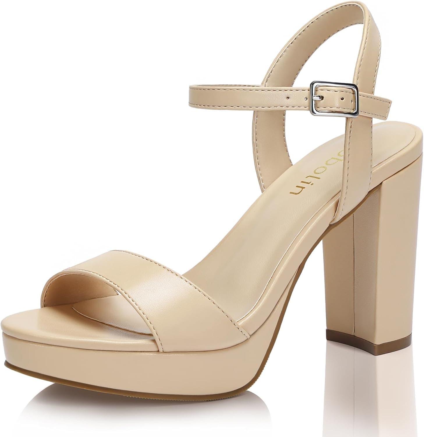 Nude wide-width block-heel sandals