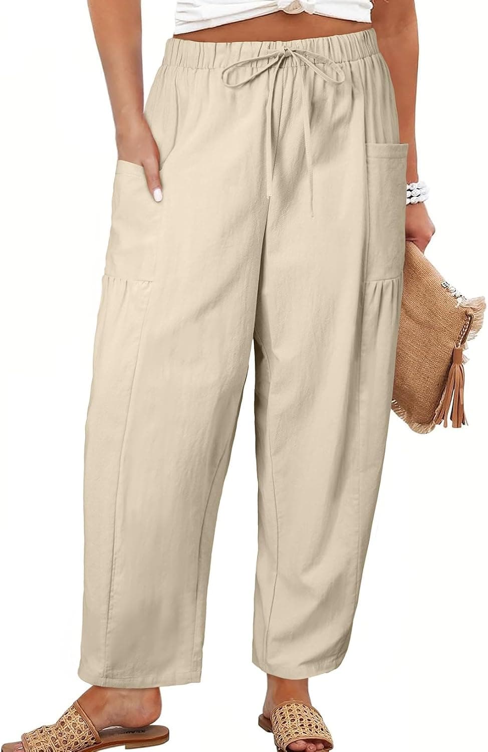 Beige plus-size wide-leg pants