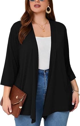 AusLook plus-size black open-front cardigan