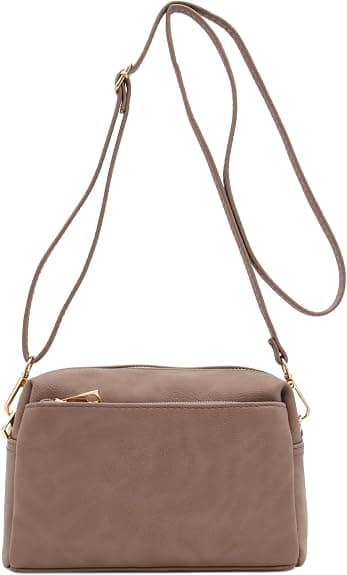 Taupe triple-zip small crossbody bag