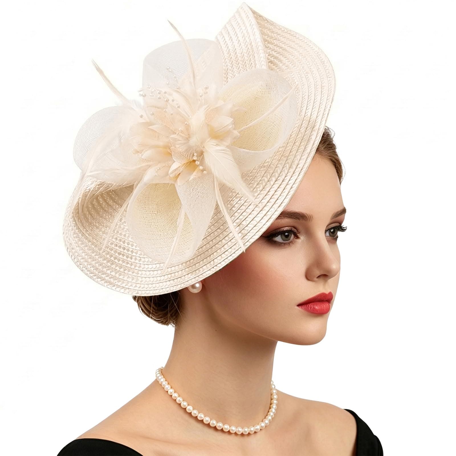 Beige organza Derby bowler hat