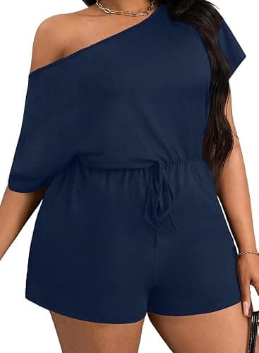 Cobalt-blue plus-size off-shoulder romper