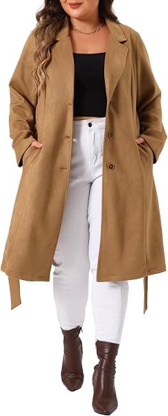 Plus-size faux-suede trench coat