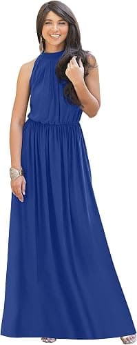 Cobalt-blue plus-size halter maxi dress