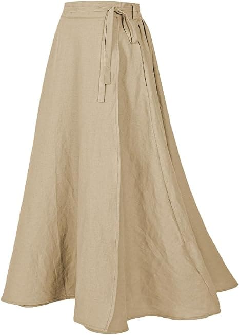 Mingyuezai linen-blend beige wrap maxi skirt