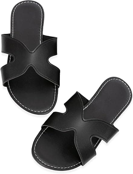Black wide-width flat sandals