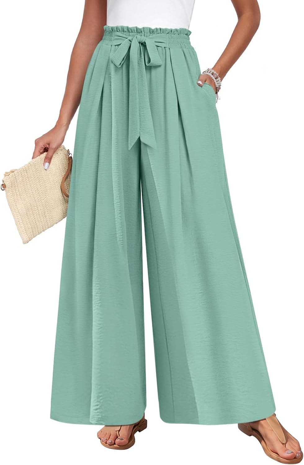 Mint-green plus-size wide-leg trousers