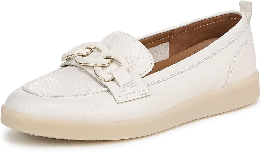 Naturalizer warm-white leather chain-link loafers