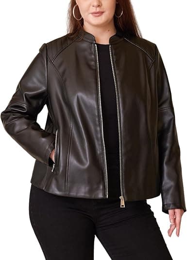 WYOVW black plus-size faux-leather oversized jacket