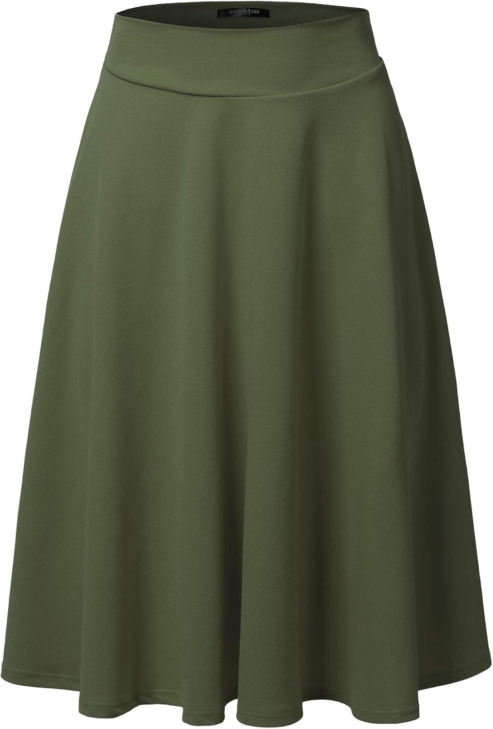 Olive-green plus-size A-line midi skirt