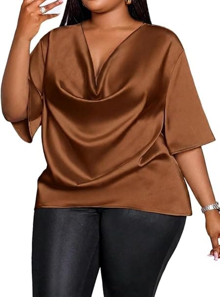 VNIRA brown plus-size satin sleeveless top