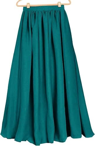 Teal chiffon pleated maxi skirt