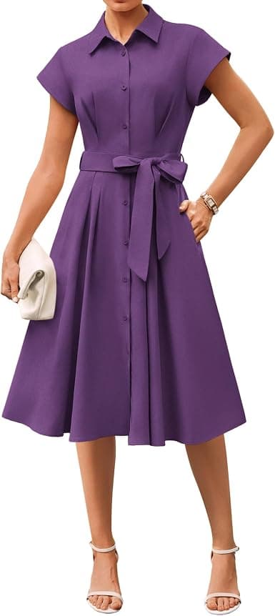 Purple plus-size midi shirt dress