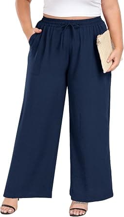 Lastshe plus-size navy-blue wide-leg pants