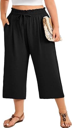 AusLook plus-size black cropped wide-leg trousers
