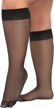 MANZI plus-size black sheer knee-high stockings