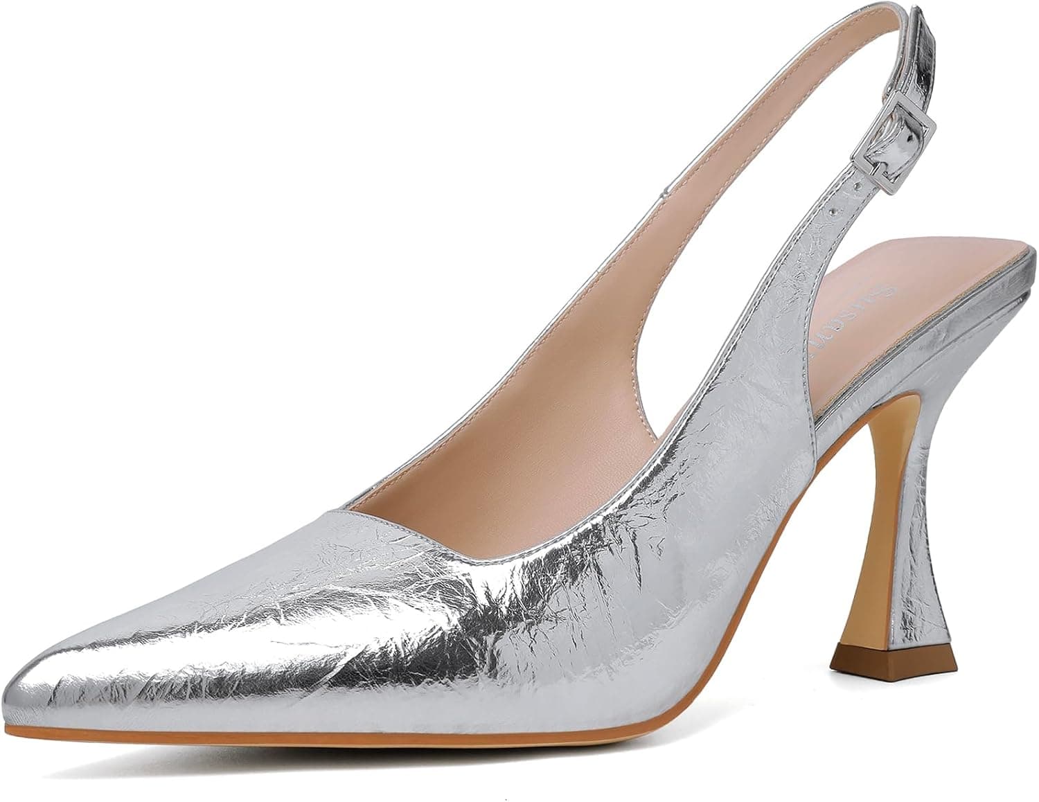 Silver metallic pointed heels