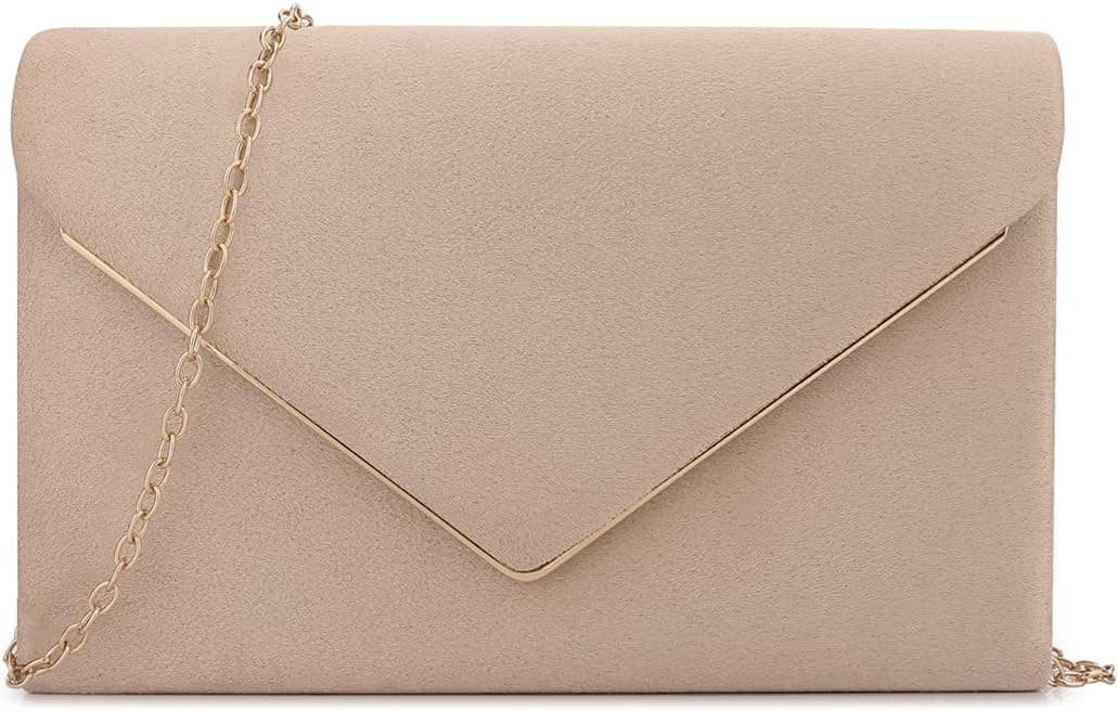 Nude faux-suede clutch purse