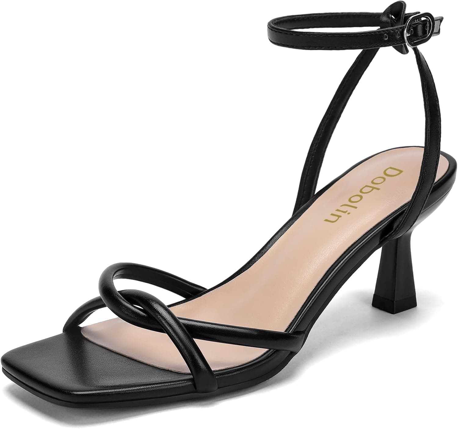 Black wide-width strappy ankle-strap heels