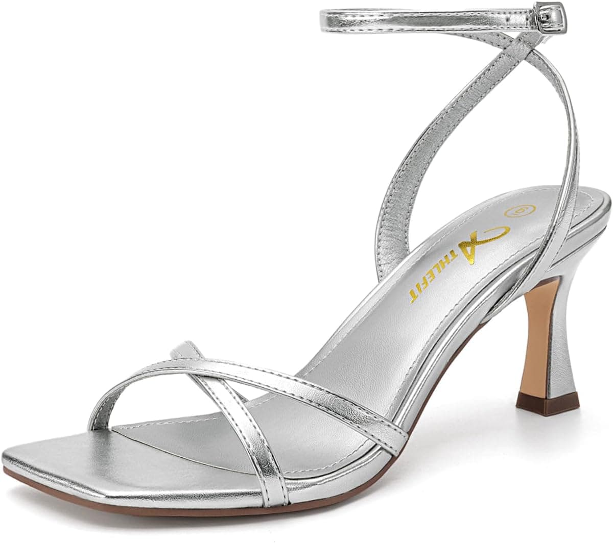 Silver strappy kitten-heel sandals