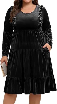 D.Q.RZhong plus-size black velvet peplum midi dress