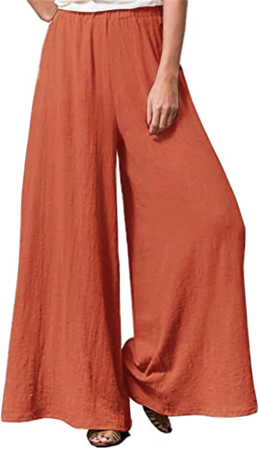 Orange plus-size linen-blend wide-leg trousers