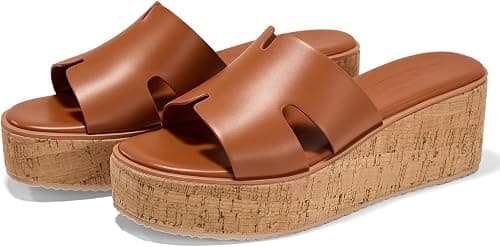 Brown cork platform wedge slide sandals