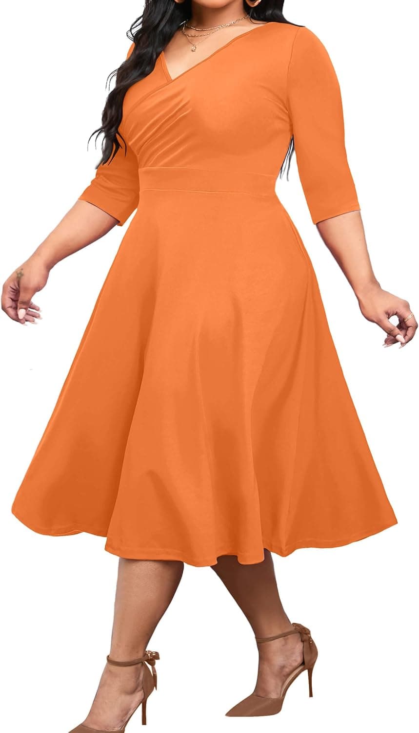 Orange plus-size A-line midi dress