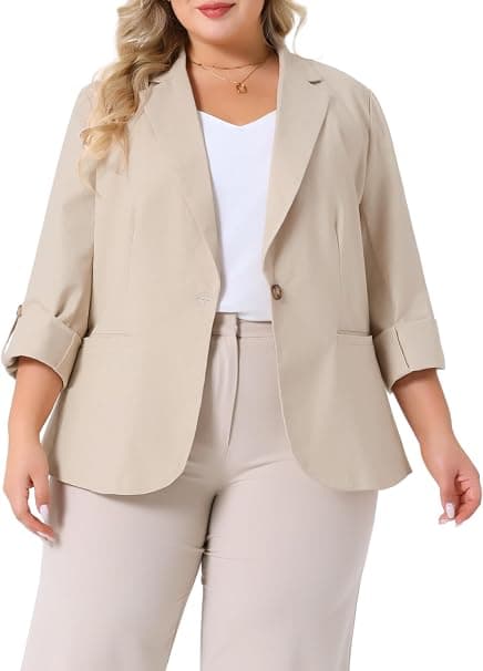 Agnes Orinda beige plus-size linen-blend blazer