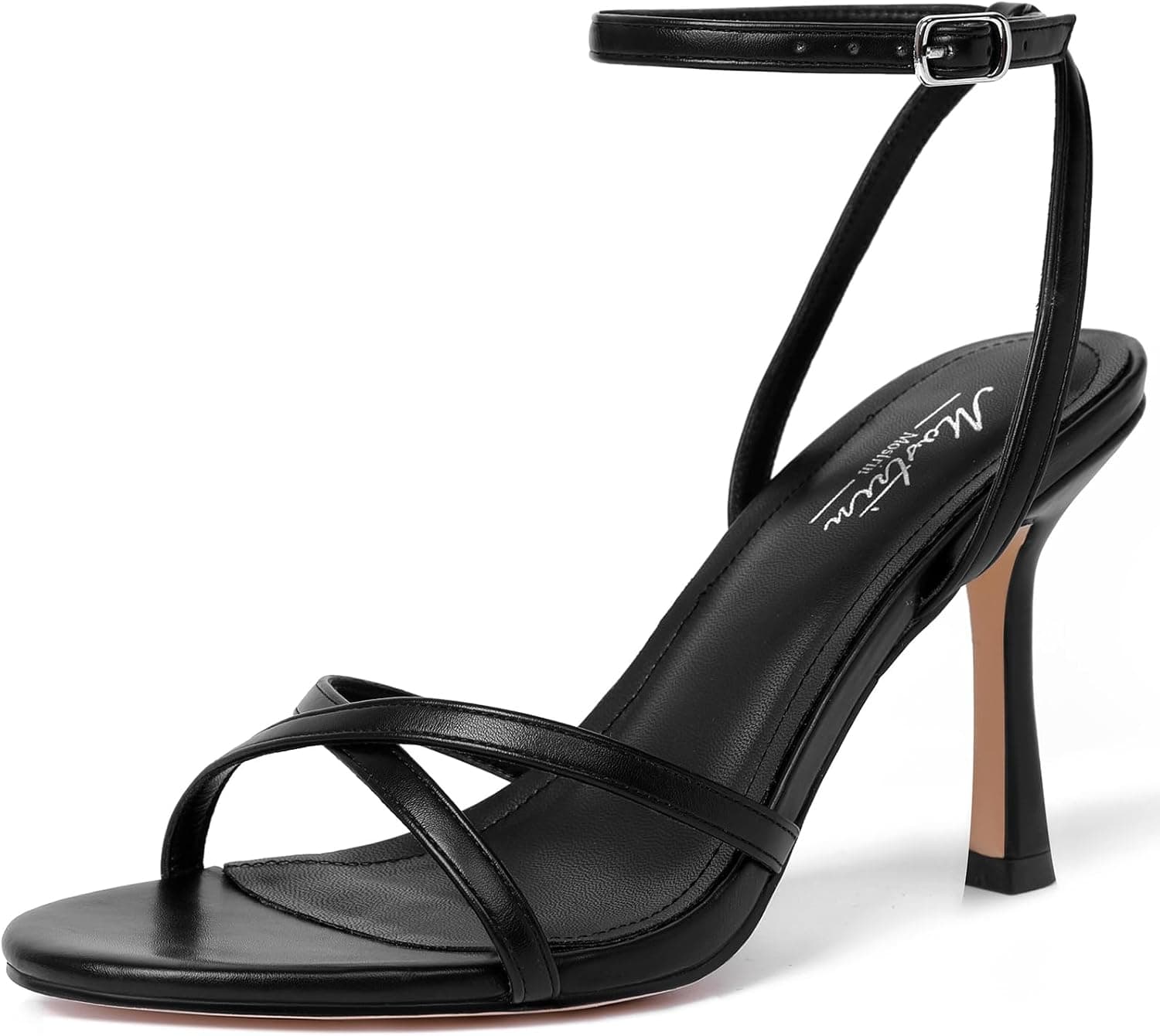 Black strappy ankle-strap heels